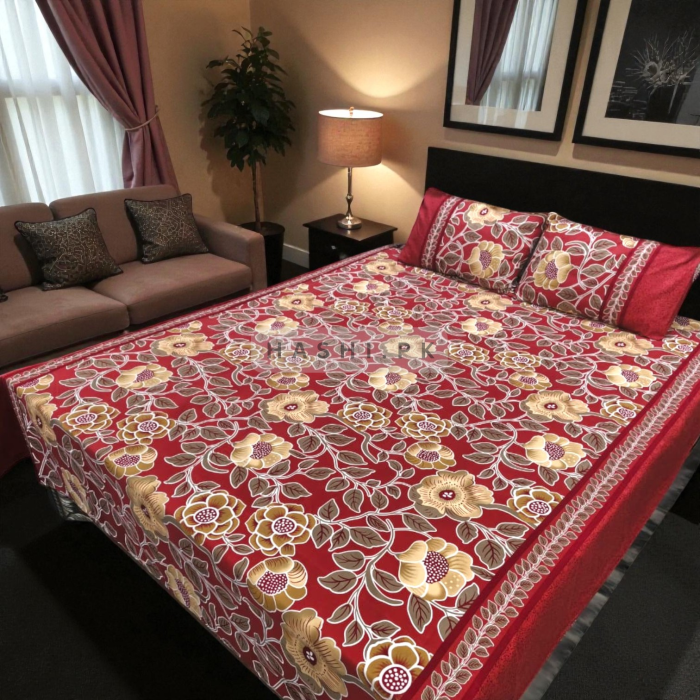 Printed Bedsheet - Wine Red