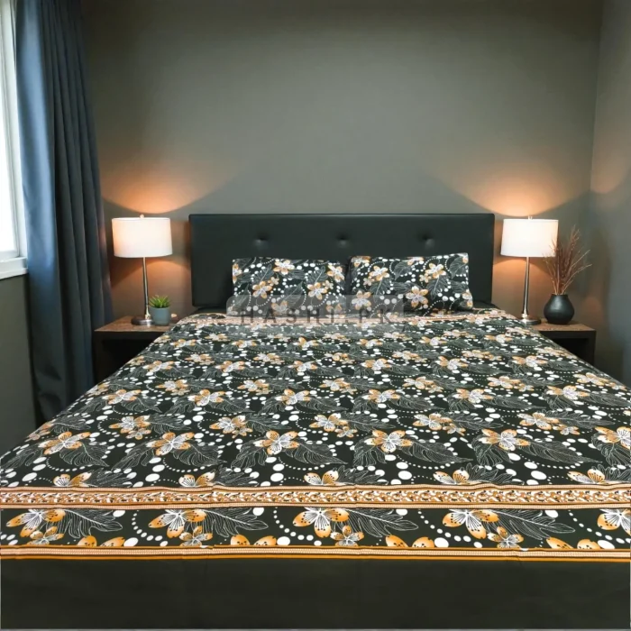 Printed Bedsheet Dark Olive Green Hashi.pk